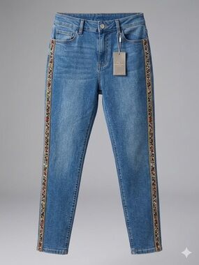 Topshop Blue Skinny Jeans with Multicolor Side Trim
